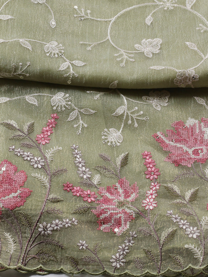 Embroidery Tissue Unstitched Suit Piece With Dupatta