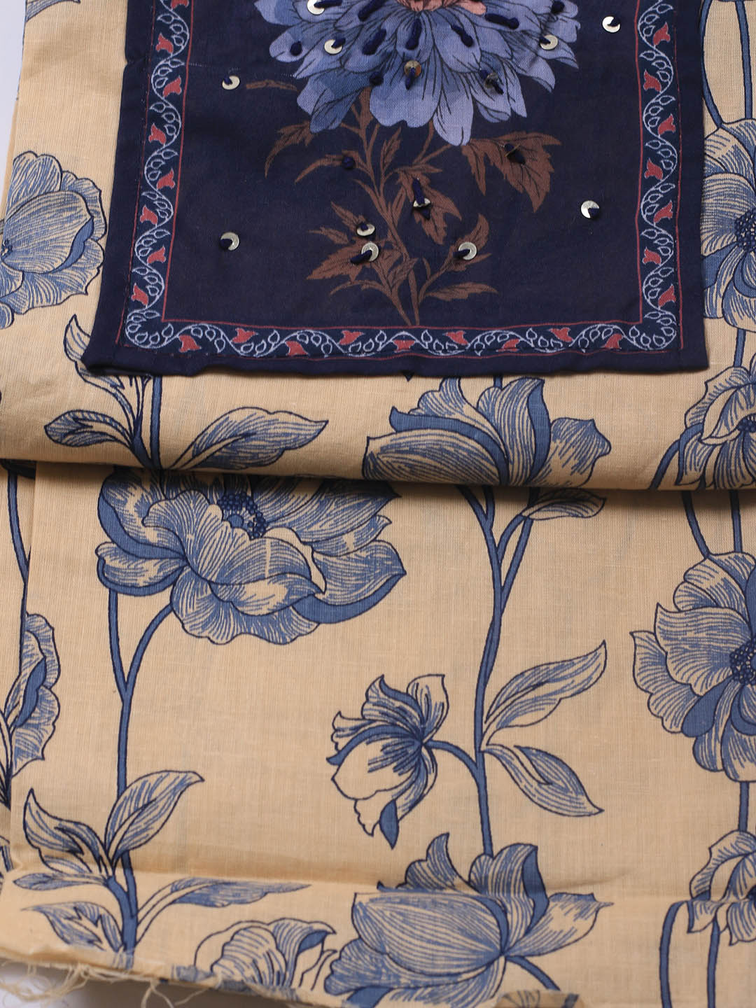 Printed Cotton Blend Unstitched Suit With Dupatta
