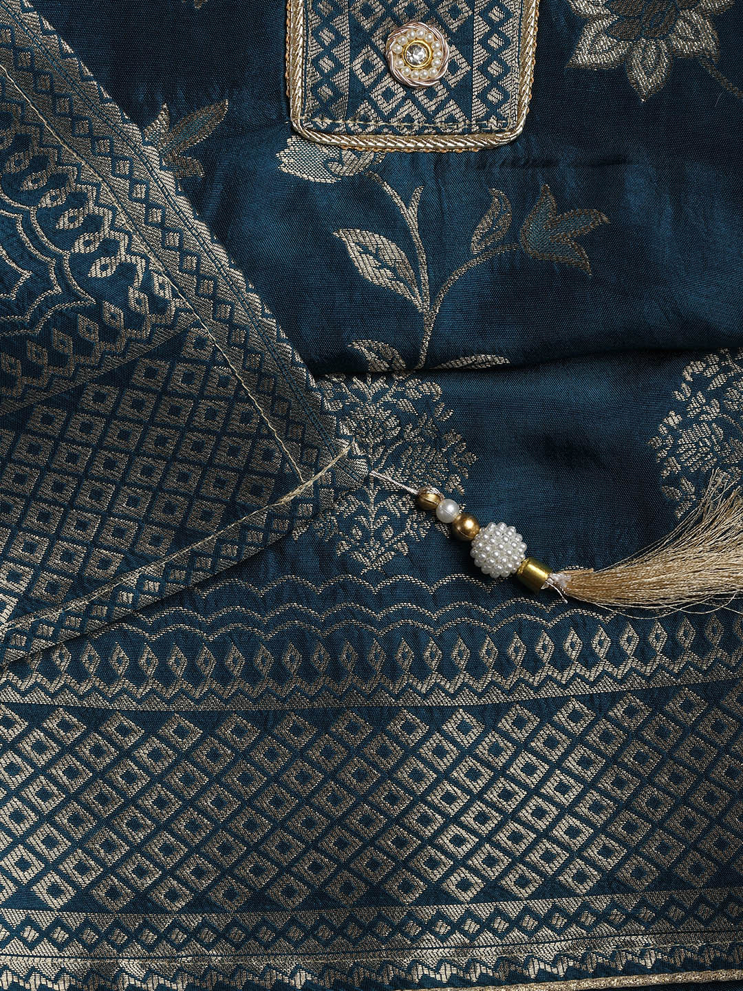 Embroidery Chanderi Unstitched Suit With Dupatta