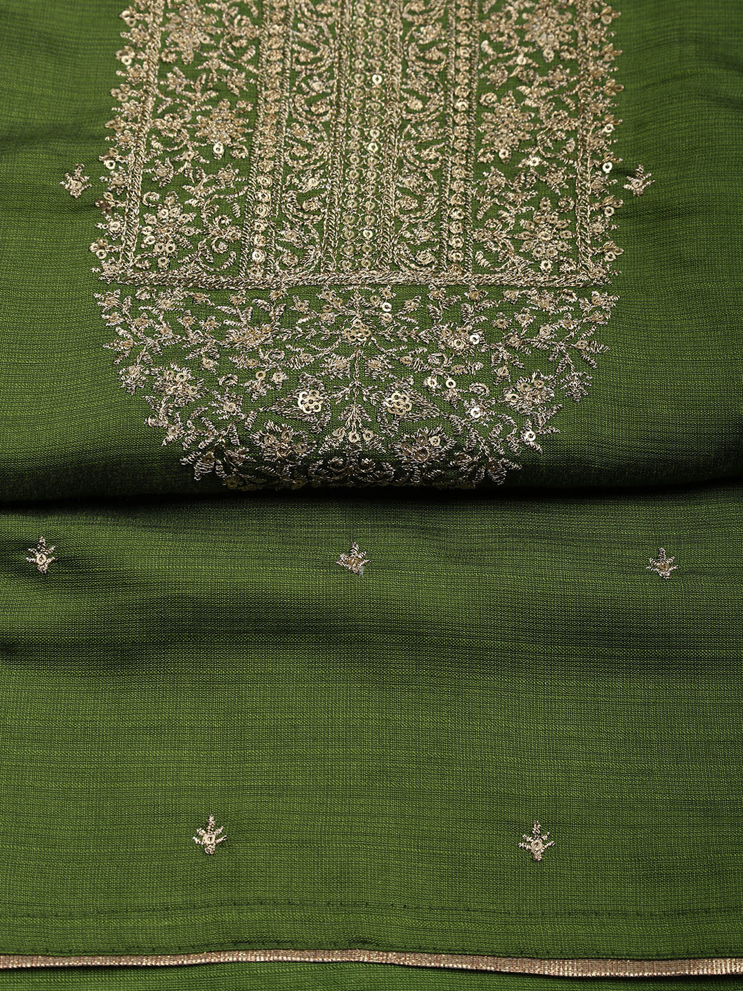 Neck Embroidered Chanderi Unstitched Suit Piece With Dupatta