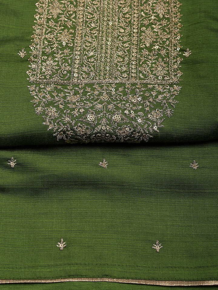 Neck Embroidered Chanderi Unstitched Suit Piece With Dupatta