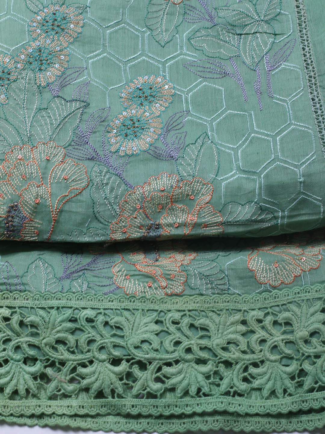Embroidered Chanderi Unstitched Suit With Dupatta