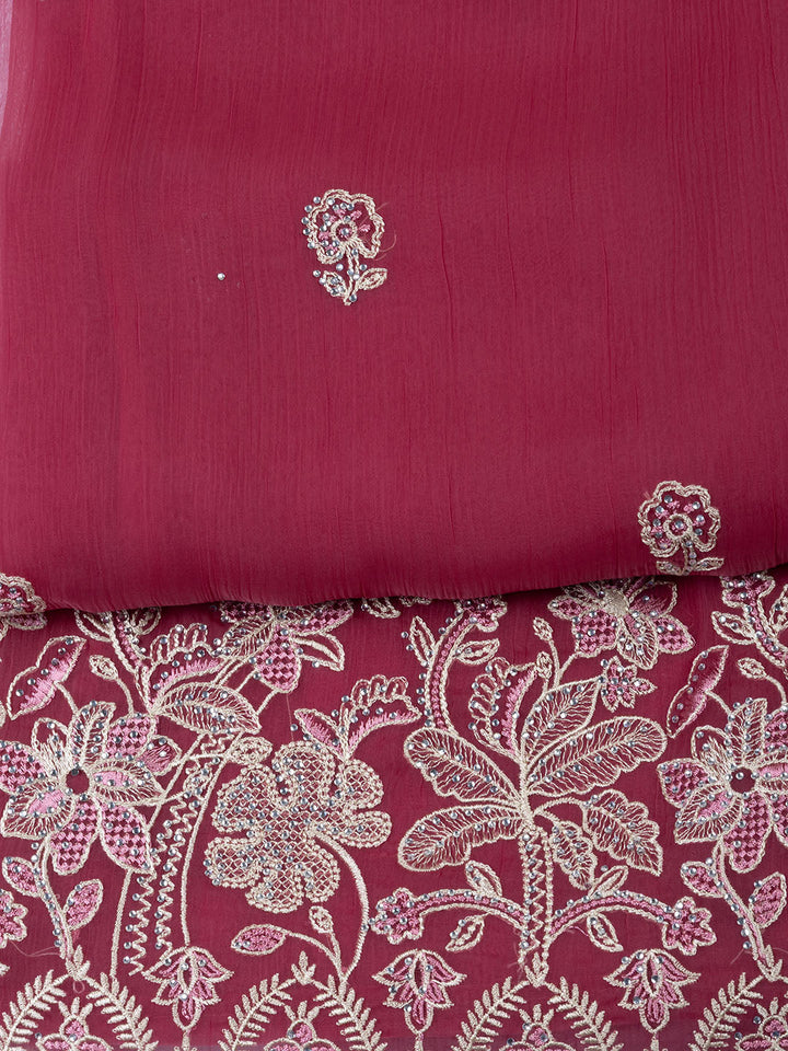 Embroidered Organza Unstitched Suit With Dupatta