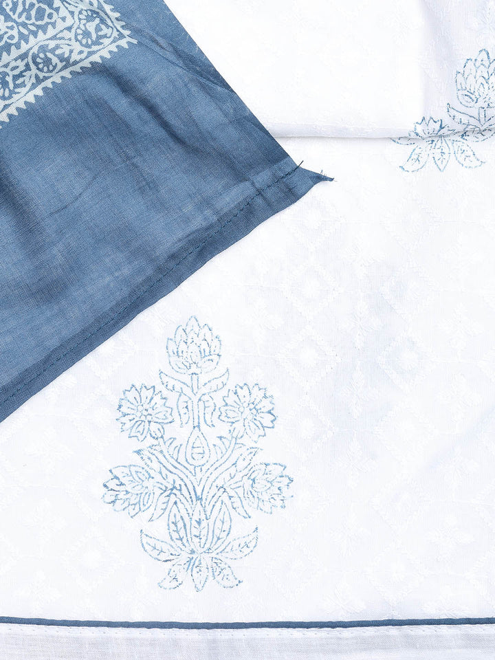 Printed Cotton Blend Unstitched Suit With Dupatta