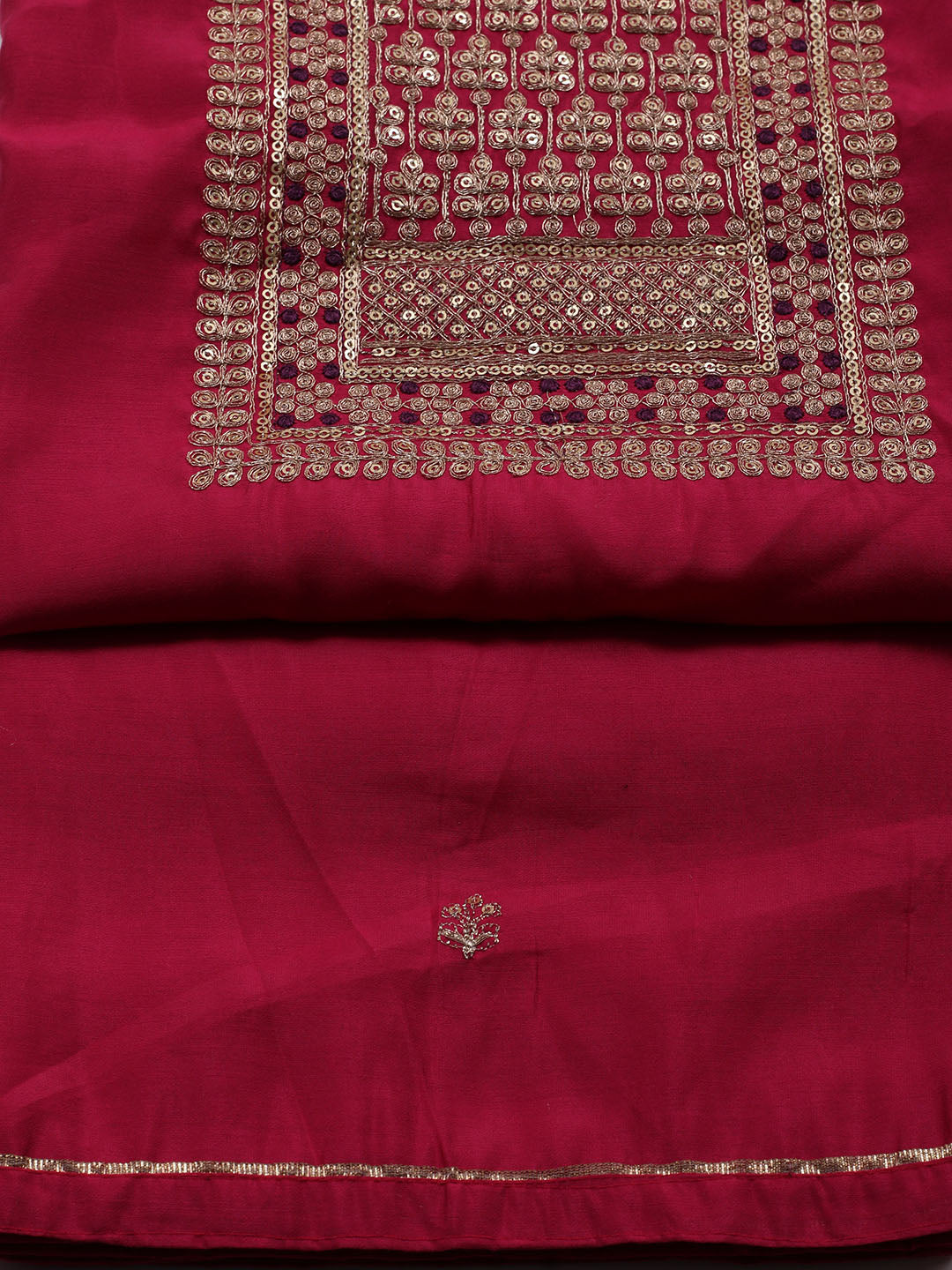 Neck Embroidered Chanderi Unstitched Suit Piece With Dupatta