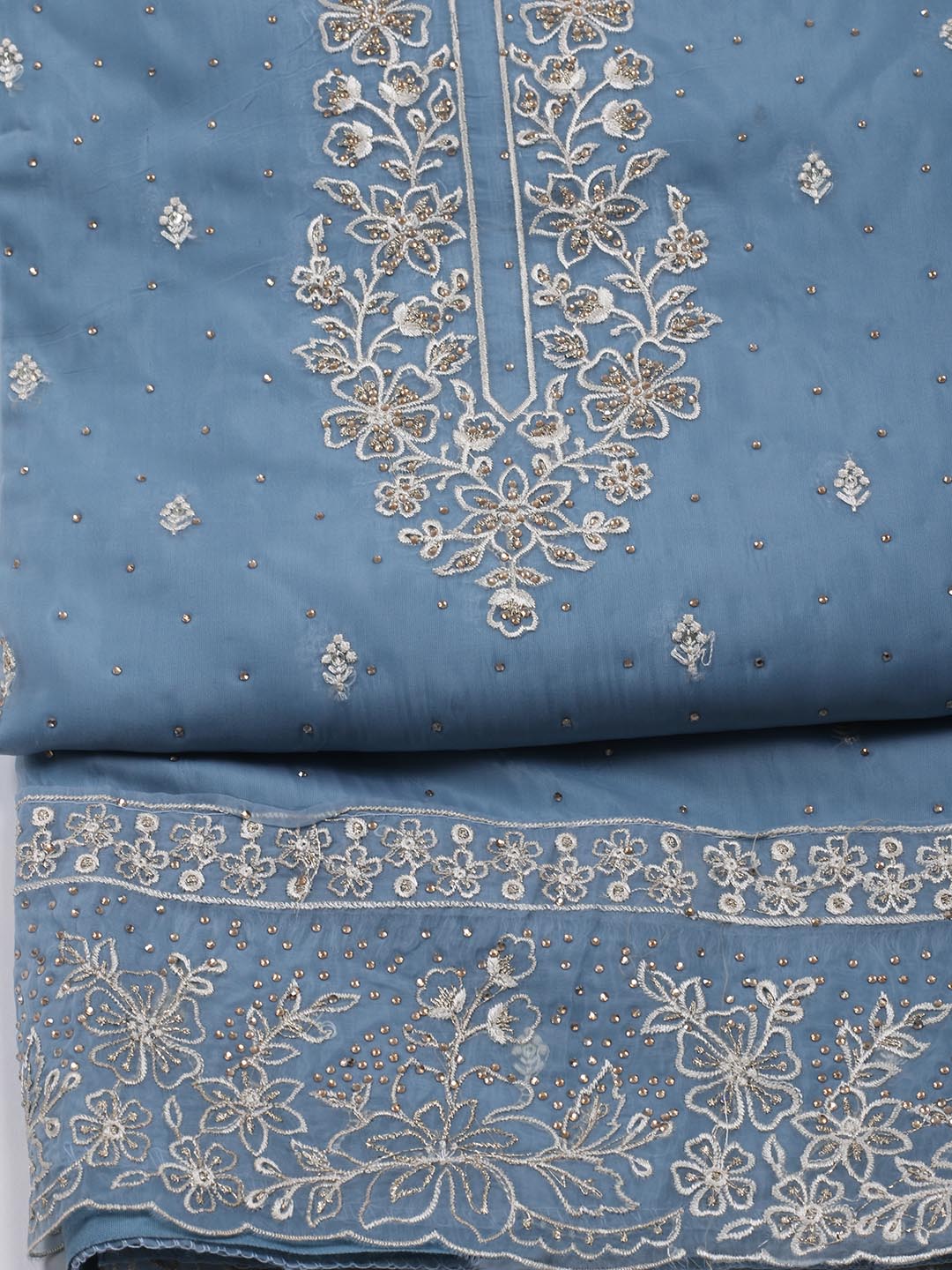 Neck Embroidery Organza Unstitched Suit Piece With Dupatta