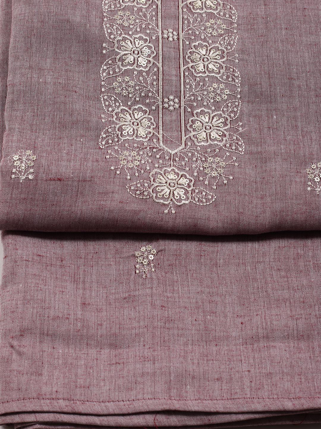 Neck Embroidered Cotton Blend Unstitched Suit Piece With Dupatta