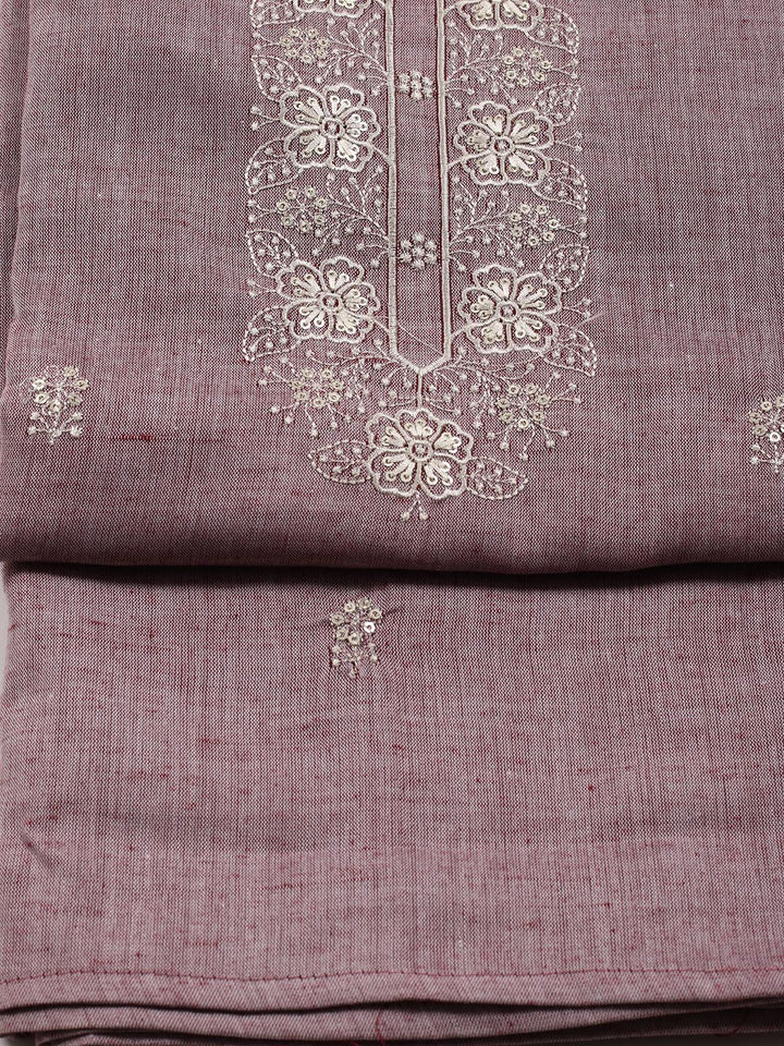 Neck Embroidered Cotton Blend Unstitched Suit Piece With Dupatta