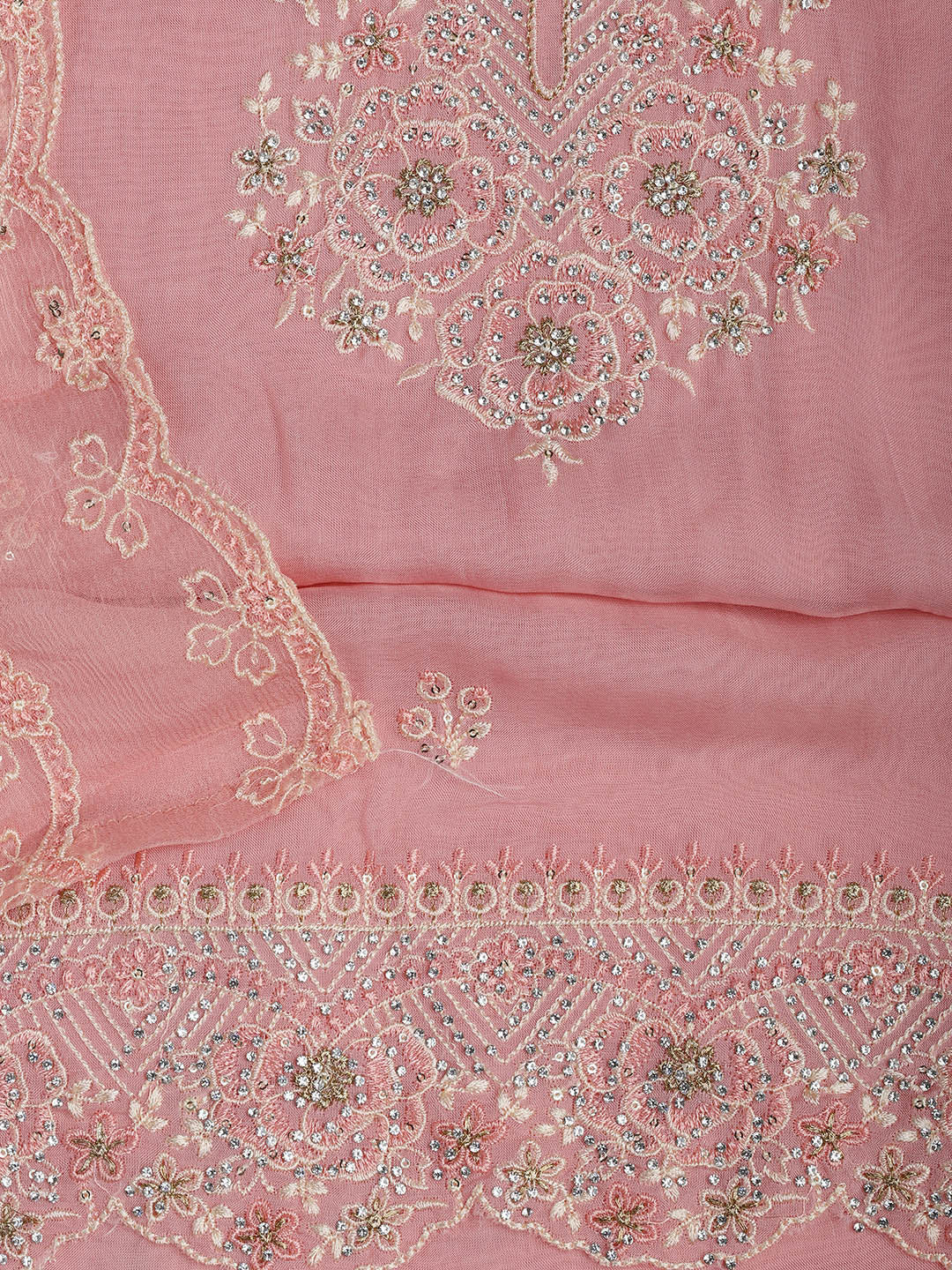 Embroidered Chanderi Unstitched Suit Piece With Dupatta