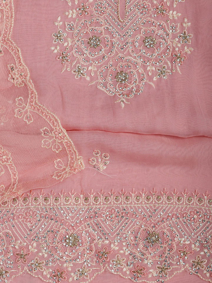 Embroidered Chanderi Unstitched Suit Piece With Dupatta
