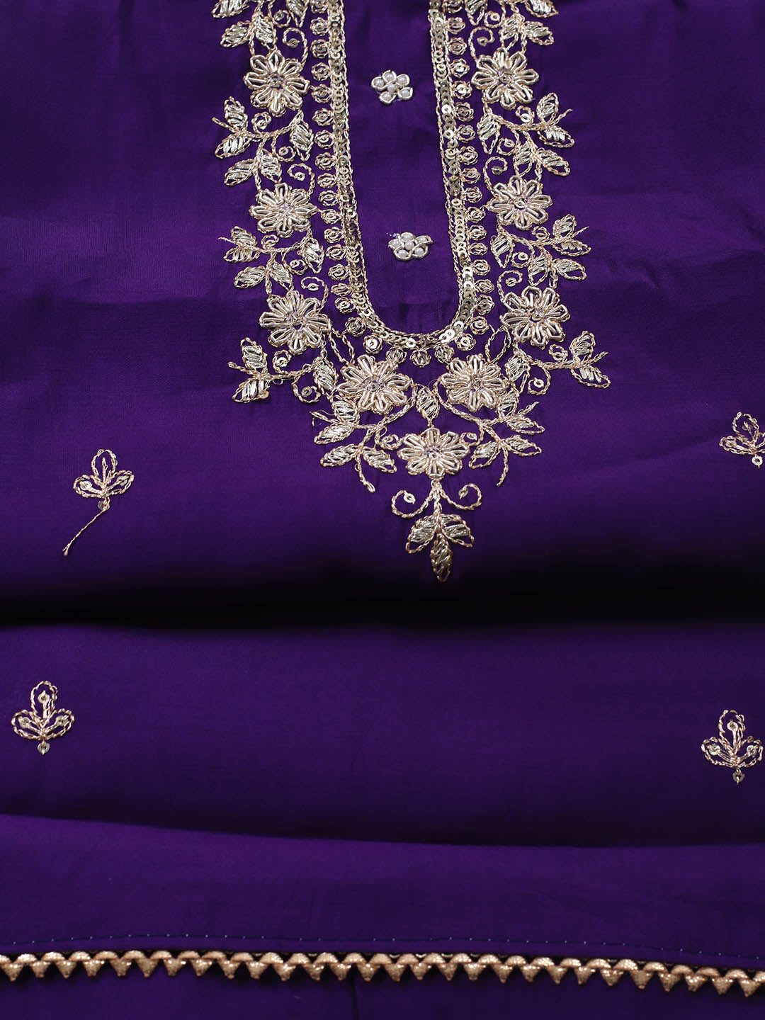 Neck Embroidery Chanderi Unstitched Suit With Dupatta
