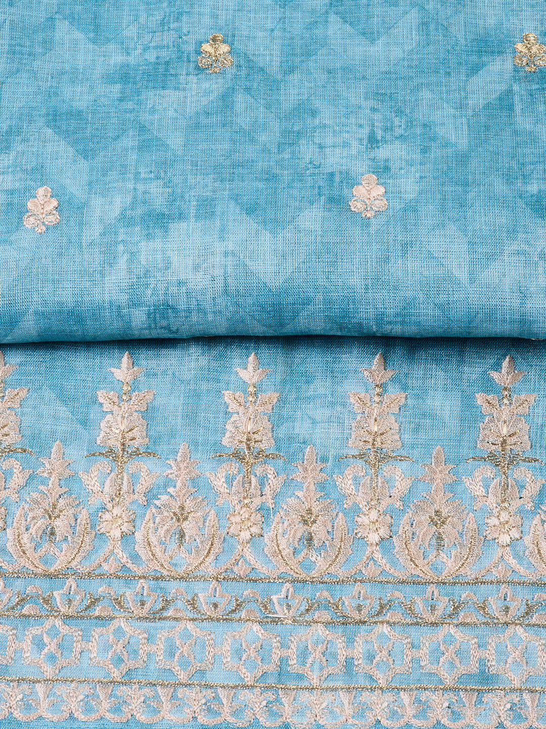 Neck Embroidered Cotton Blend Unstitched Suit With Dupatta
