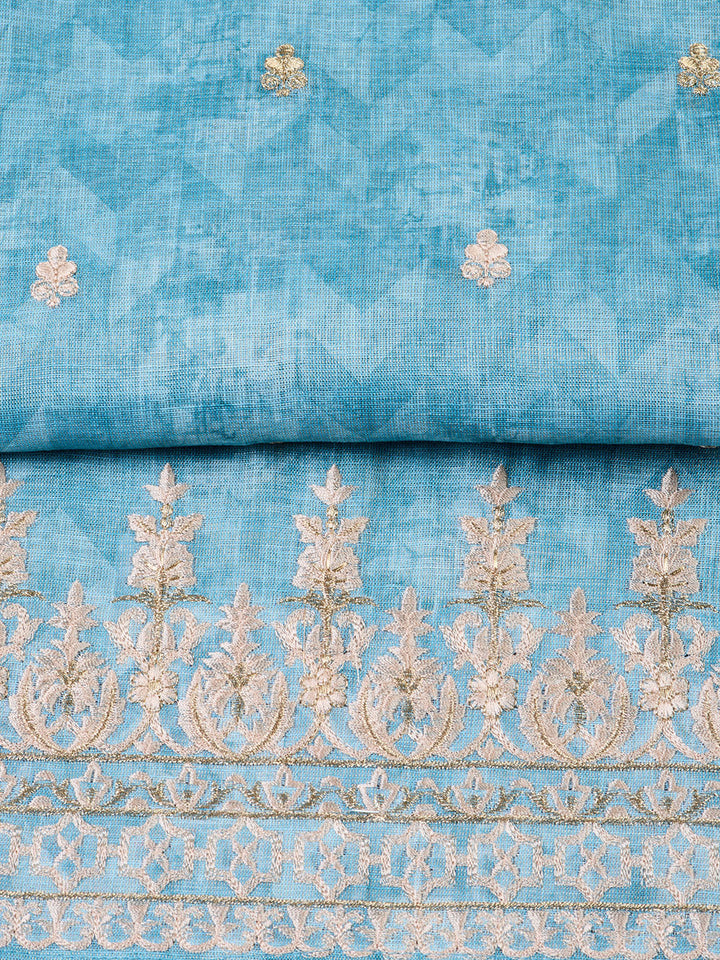 Neck Embroidered Cotton Blend Unstitched Suit With Dupatta