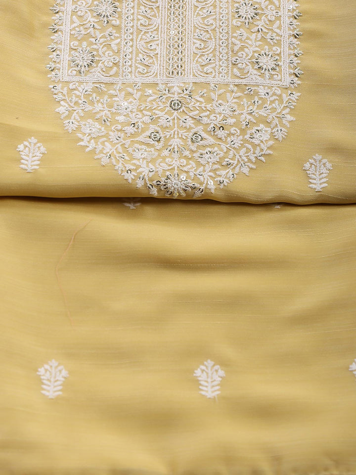 Neck Embroidered Chanderi Unstitched Suit With Dupatta