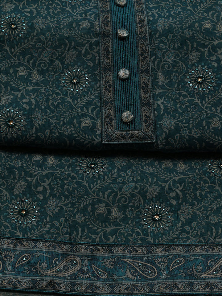 Neck Patti Chanderi Unstitched Suit Piece With Dupatta