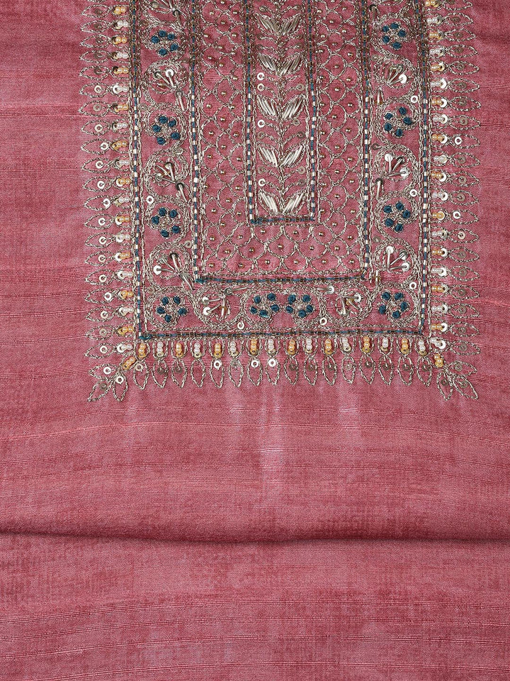 Neck Embroidery Art Tussar Unstitched Suit With Dupatta