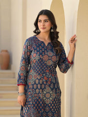 Printed Cotton Blend Kurta With Pants