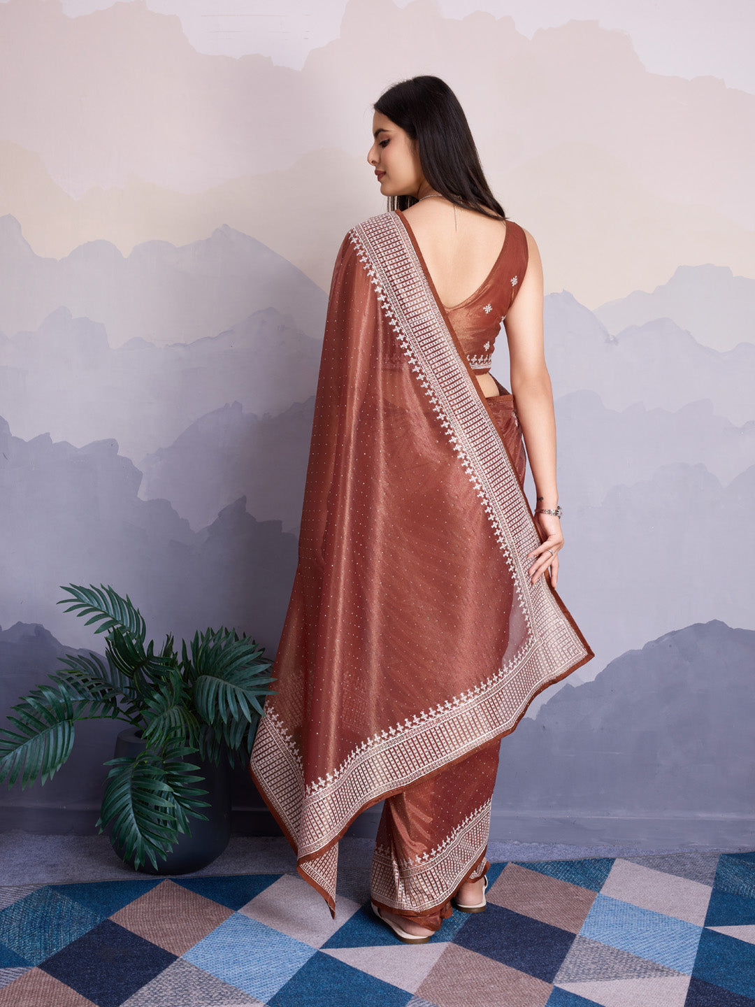 Embroidered Net Saree
