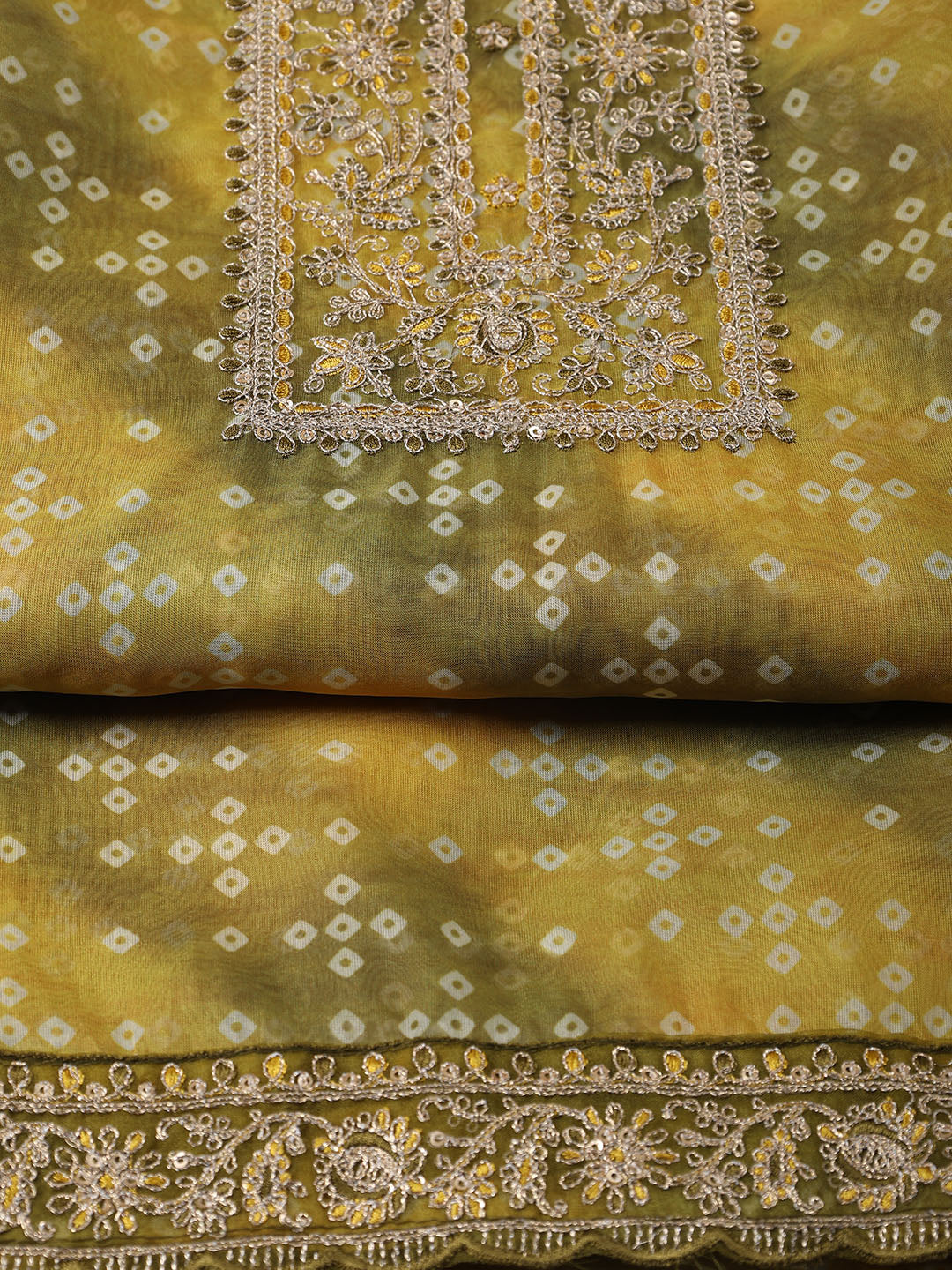 Neck Embroidered Organza Unstitched Suit With Dupatta