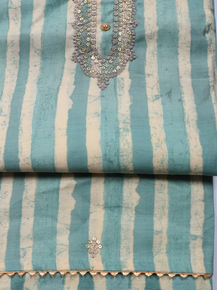 Embroidered Chanderi Unstitched Suit With Pant &amp; Dupatta