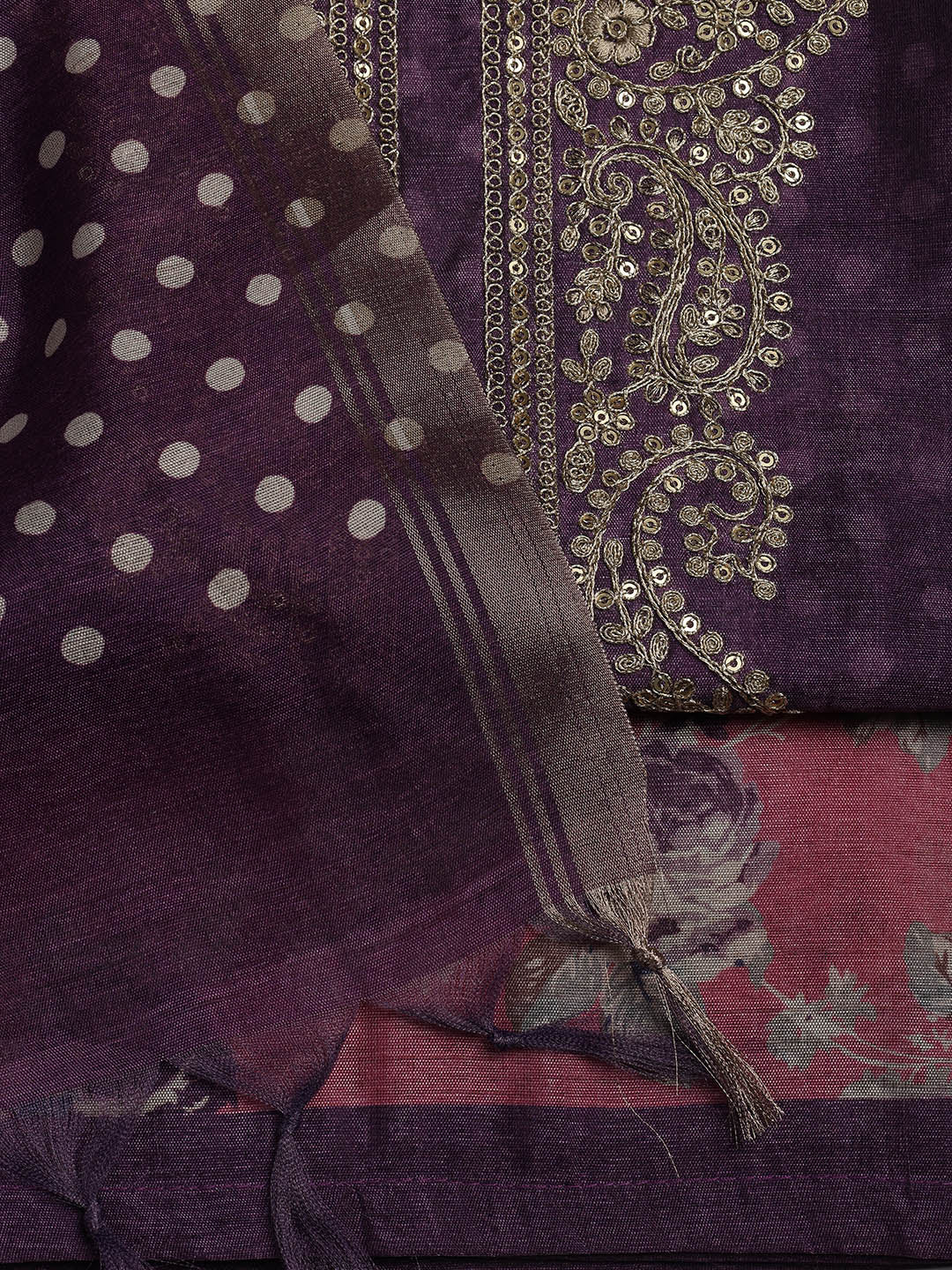 Embroidered Chanderi Unstitched Suit Piece With Dupatta
