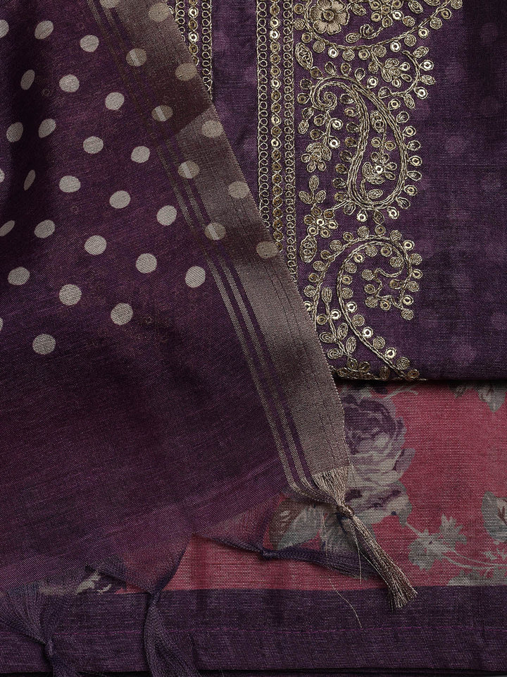 Embroidered Chanderi Unstitched Suit Piece With Dupatta
