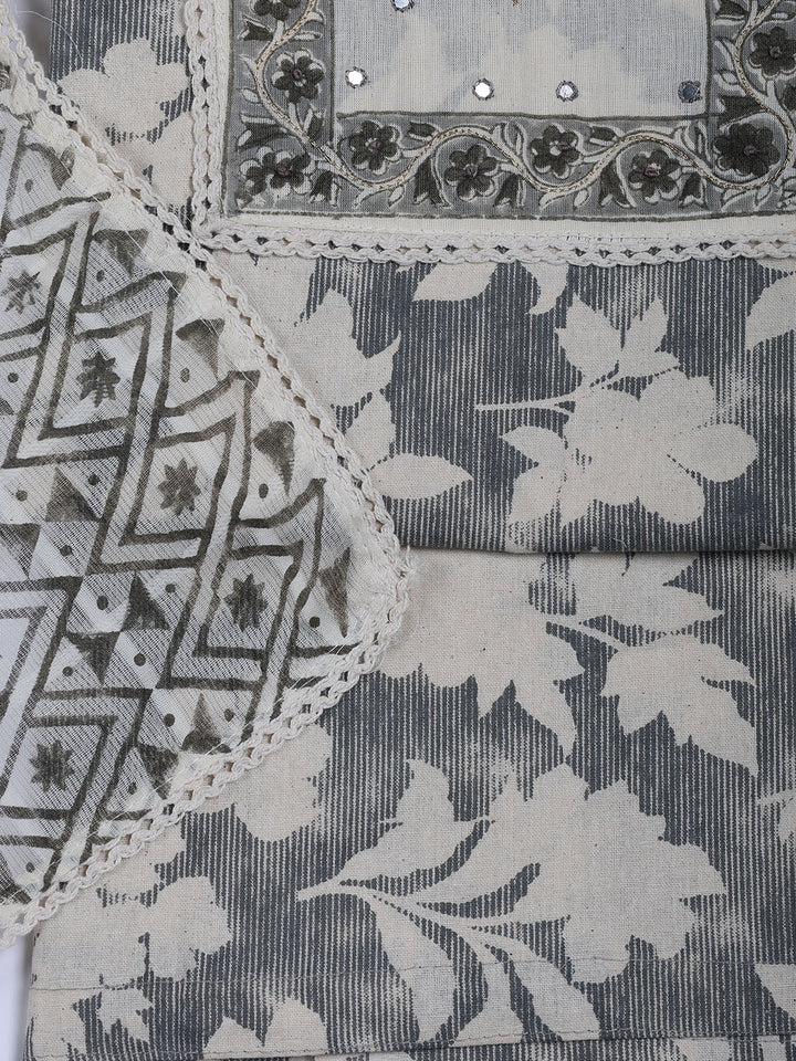 Neck Work Cotton Blend Unstitched Suit With Dupatta