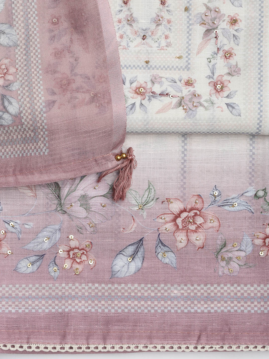 Printed Linen Unstitched Suit Piece With Dupatta
