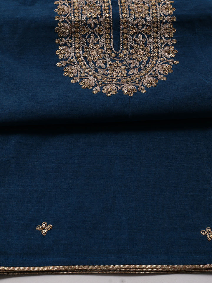 Neck Embroidered Chanderi Unstitched Suit Piece With Dupatta
