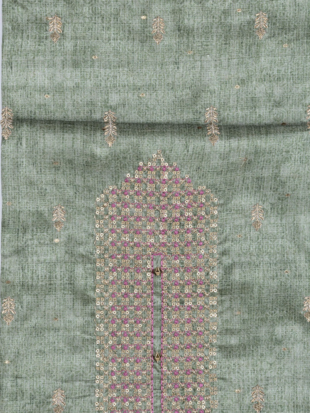 Neck Embroidered Tussar Unstitched Suit With Dupatta