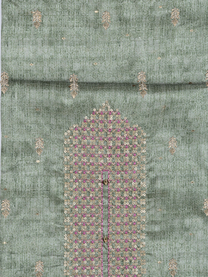 Neck Embroidered Tussar Unstitched Suit With Dupatta