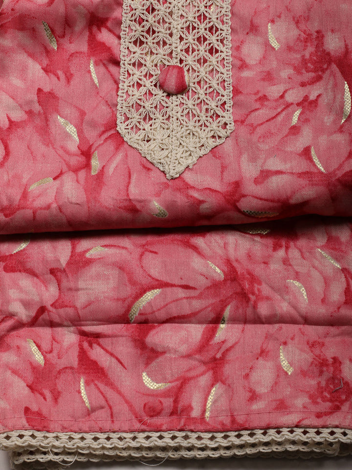 Neck Patti Cotton Blend Unstitched Suit With Dupatta