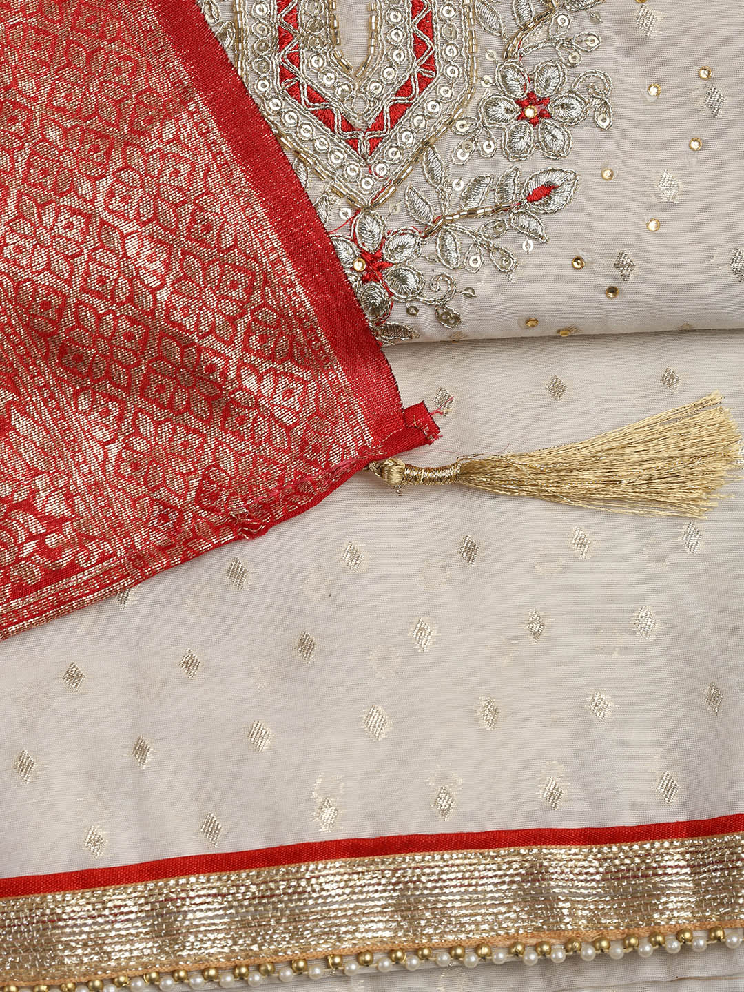 Neck Embroidery Chanderi Unstitched Suit With Dupatta