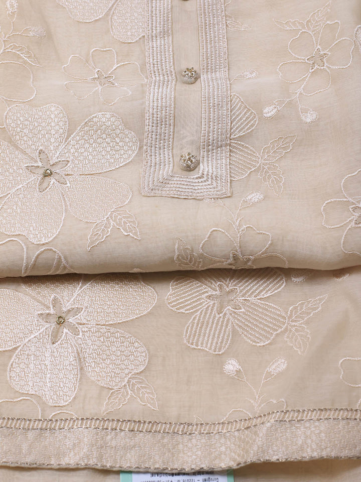 Embroidered Chanderi Unstitched Suit With Dupatta