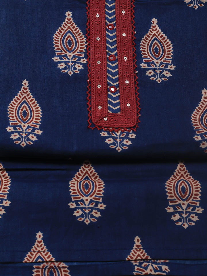 Printed Cotton Blend Unstitched Suit Piece With Dupatta