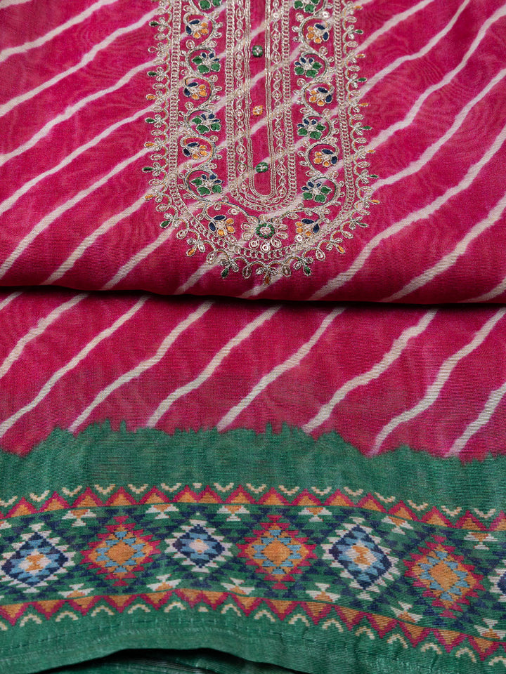 Neck Embroidered Chanderi Unstitched Suit With Dupatta