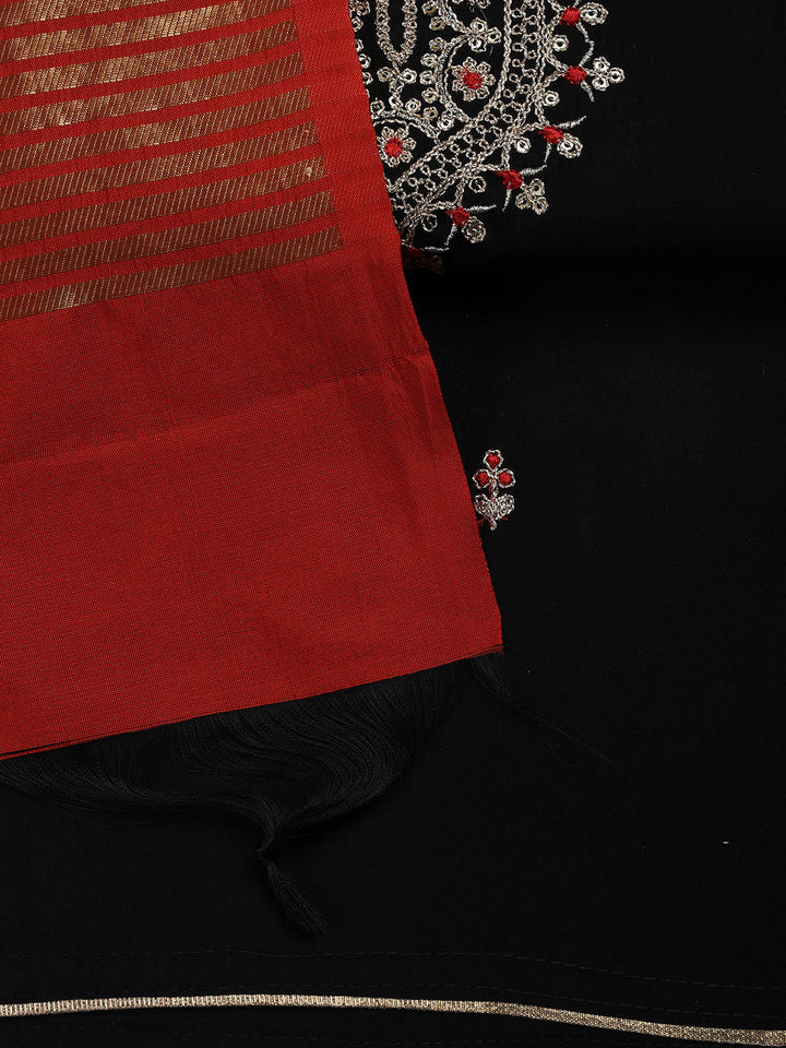 Embroidered Chanderi Unstitched Suit With Dupatta