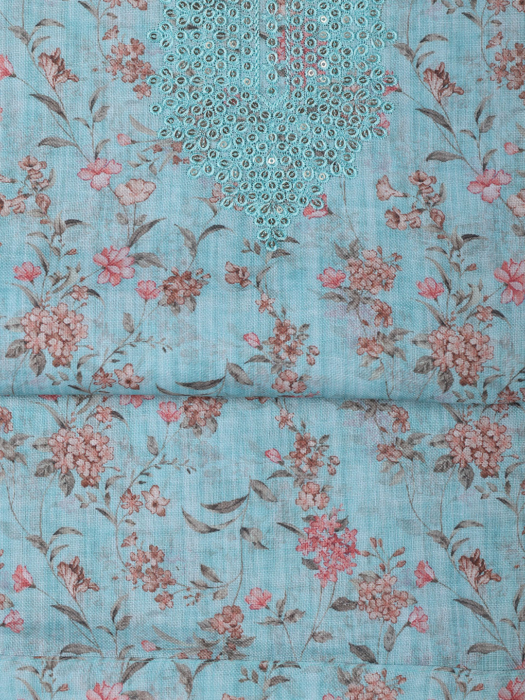 Neck Embroidery Linen Unstitched Suit With Dupatta