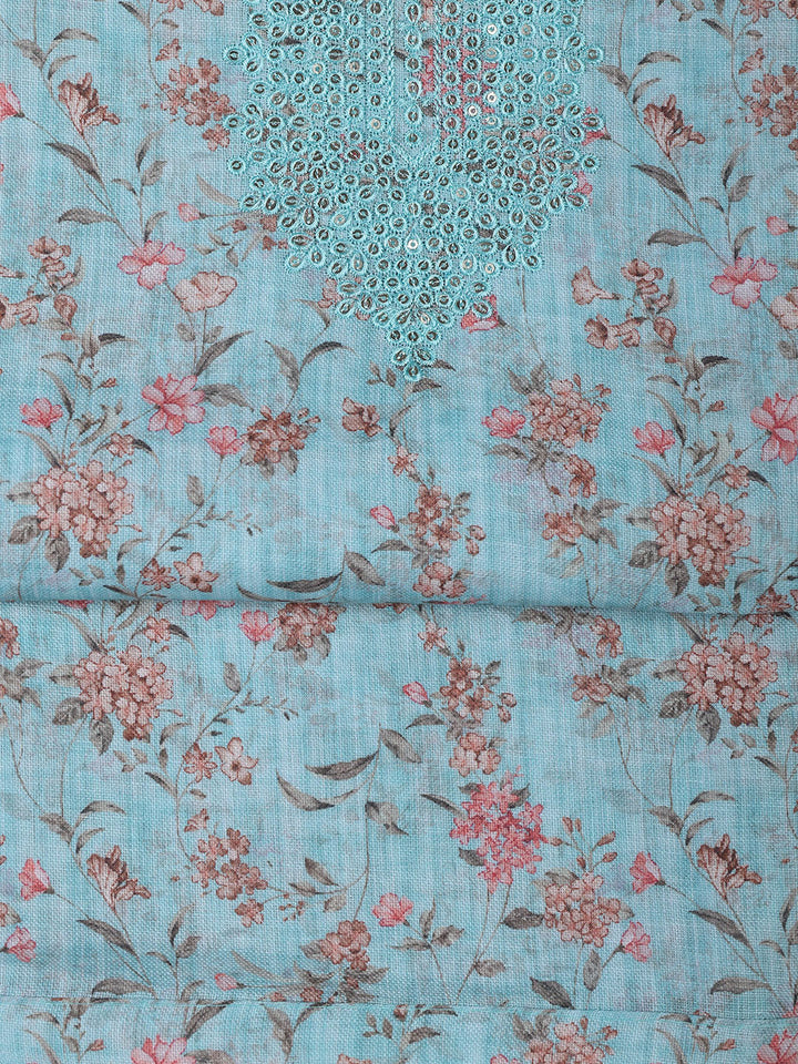 Neck Embroidery Linen Unstitched Suit With Dupatta