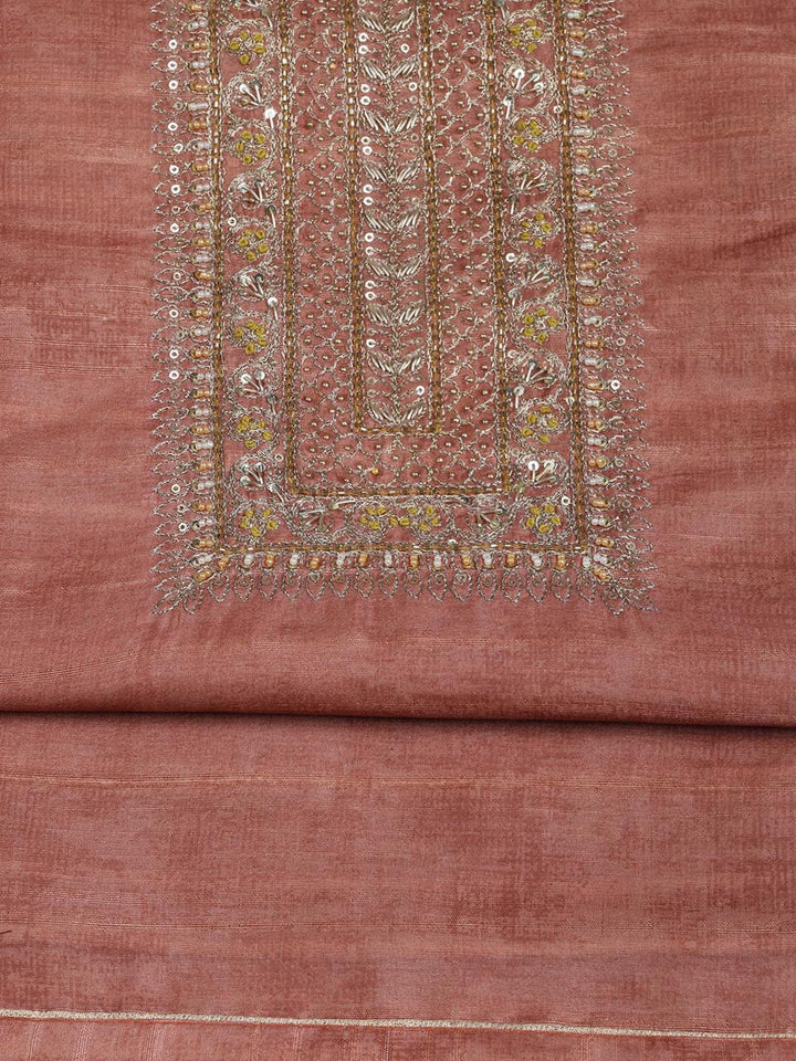 Neck Embroidery Art Tussar Unstitched Suit With Dupatta