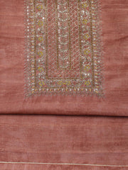Neck Embroidery Art Tussar Unstitched Suit With Dupatta