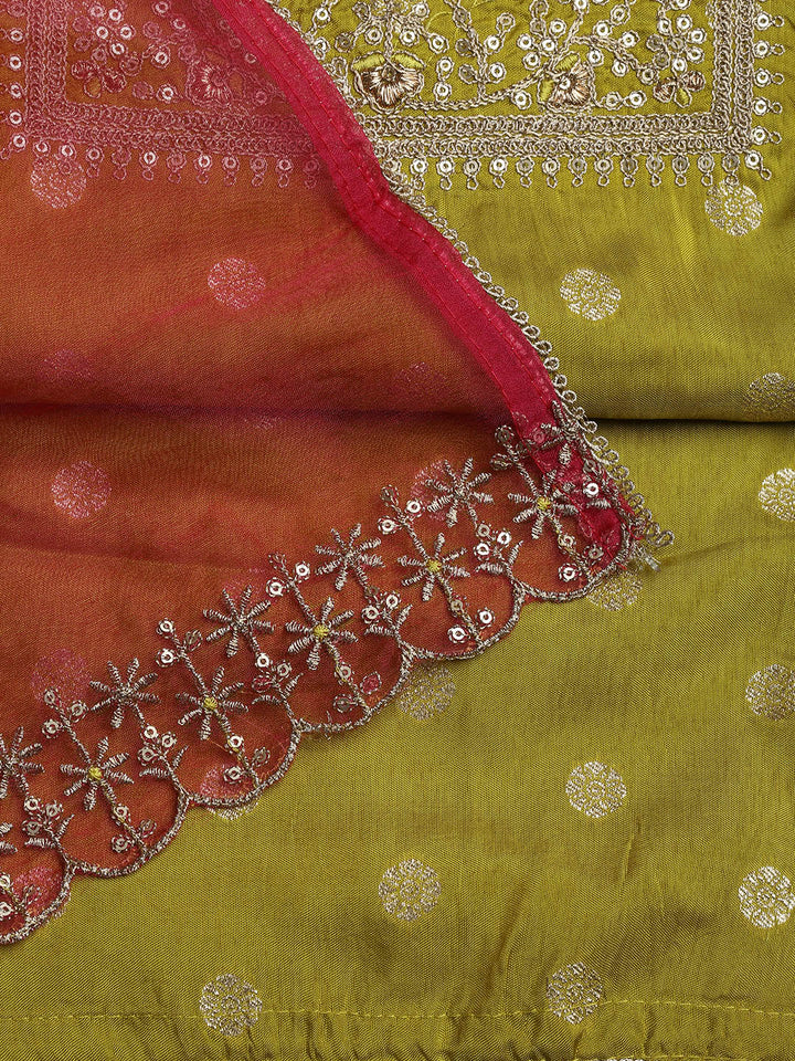 Embroidered Chanderi Unstitched Suit With Dupatta