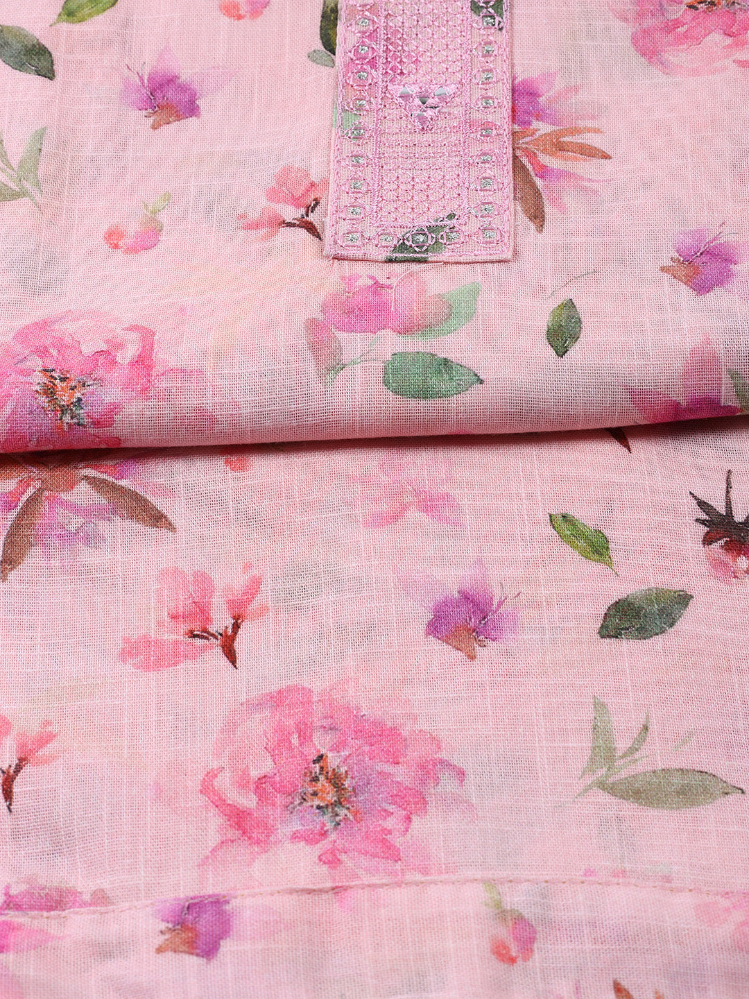 Floral Printed Linen Unstitched Suit With Dupatta