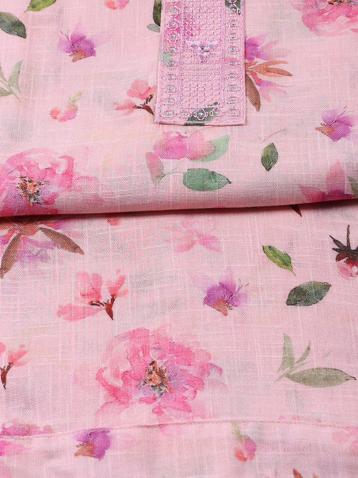 Floral Printed Linen Unstitched Suit With Dupatta