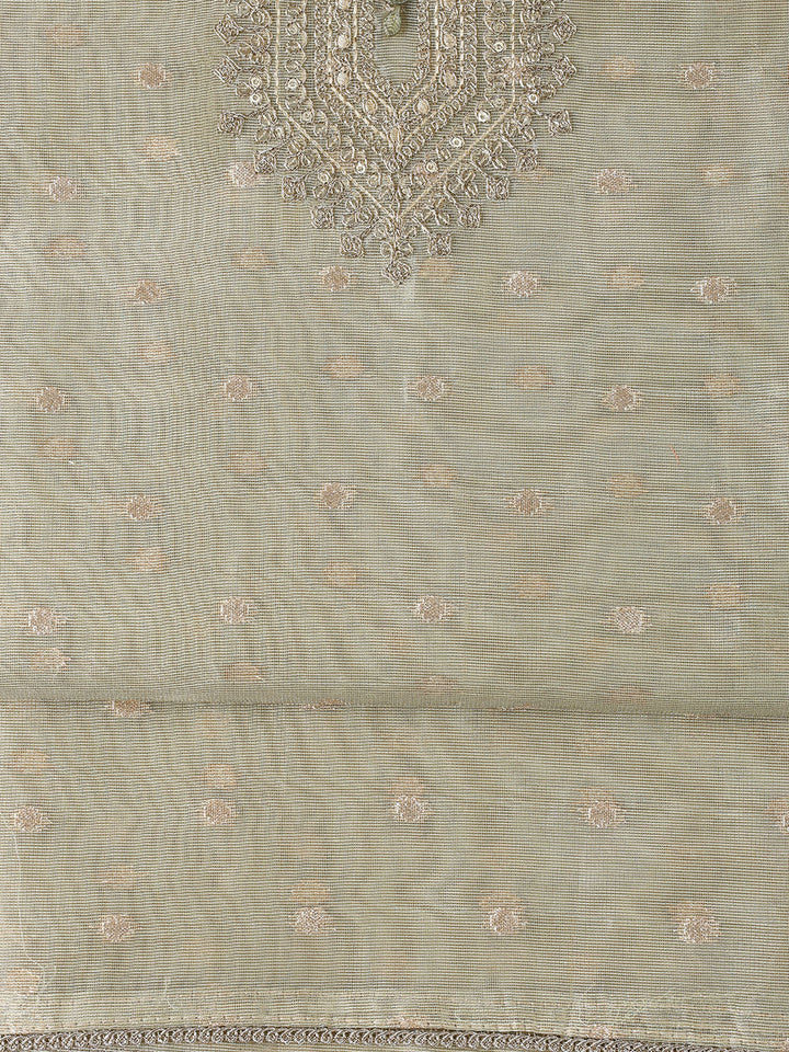 Neck Embroidered Tissue Unstitched Suit Piece With Dupatta