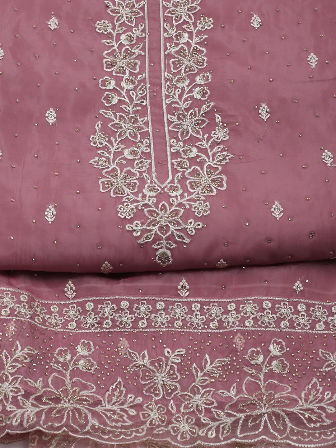 Neck Embroidery Organza Unstitched Suit Piece With Dupatta