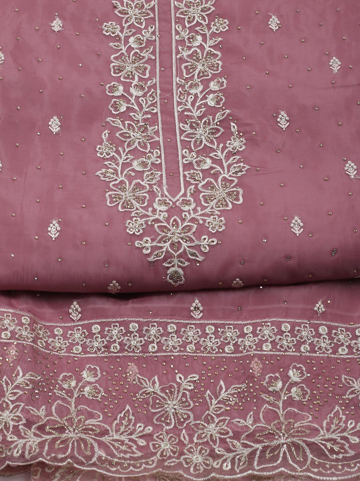 Neck Embroidery Organza Unstitched Suit Piece With Dupatta