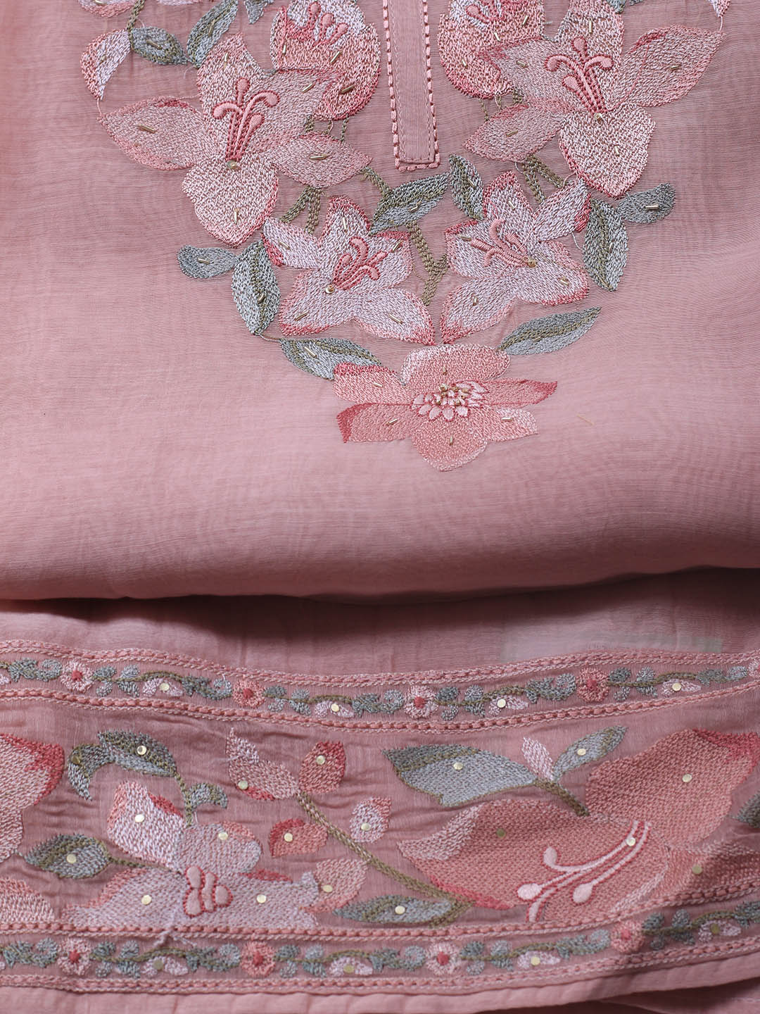 Embroidery Chanderi Unstitched Suit With Dupatta