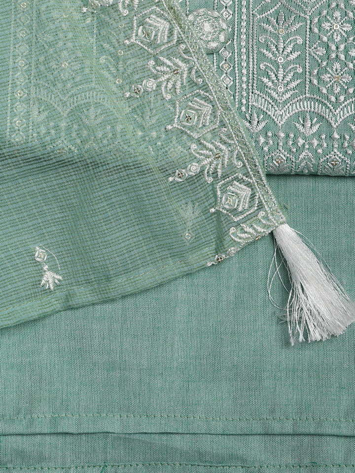 Embroidered Cotton Blend Unstitched Suit Piece With Dupatta