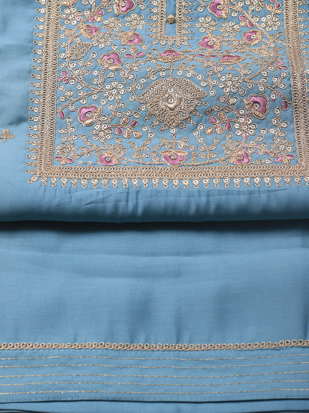 Neck Embroidery Chanderi Unstitched Suit With Dupatta